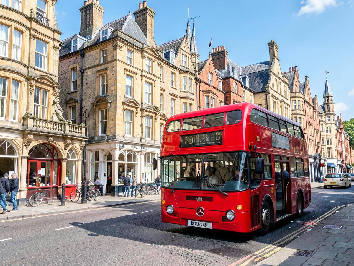 Ônibus vermelho de dois andares em rua vitoriana de Londres